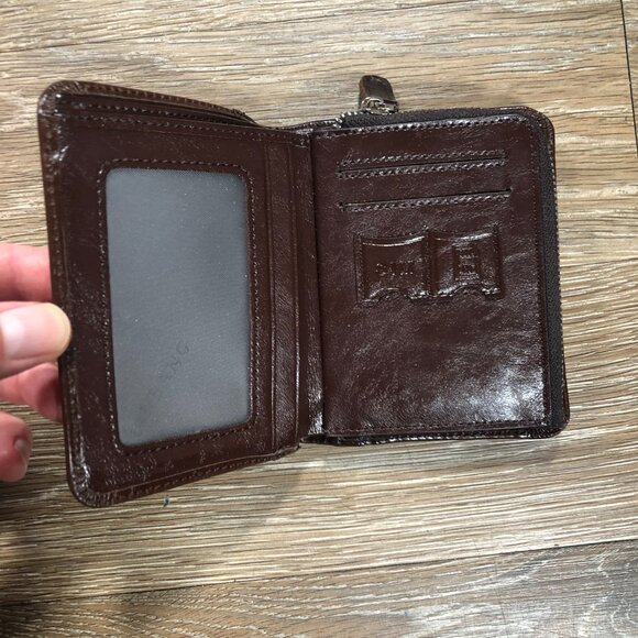Manbang Mens Brown Leather Zip Pocket Wallet Card ID Holders - Picture 4 of 6
